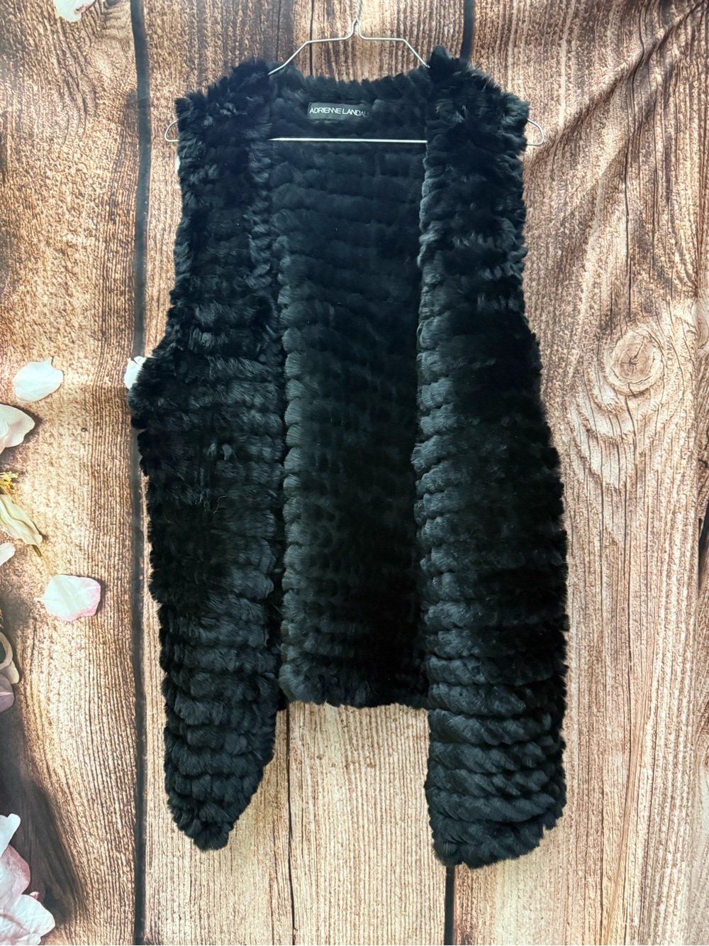Adrienne Landau Black Faux Fur Open Front Vest - Picture 2 of 2